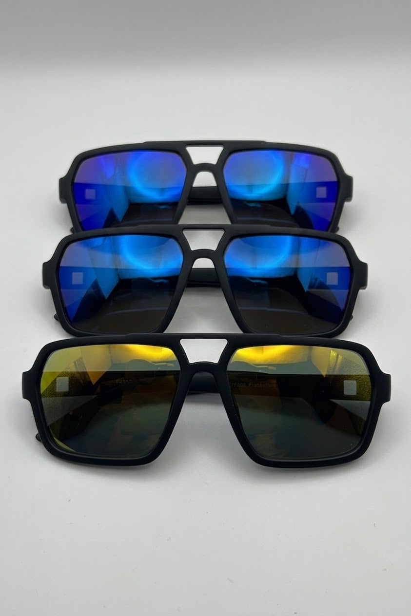 Pilot Frame Mirror Lens Red Temple Detail Sunglasses Bulk Pack | 12 PCS Assorted