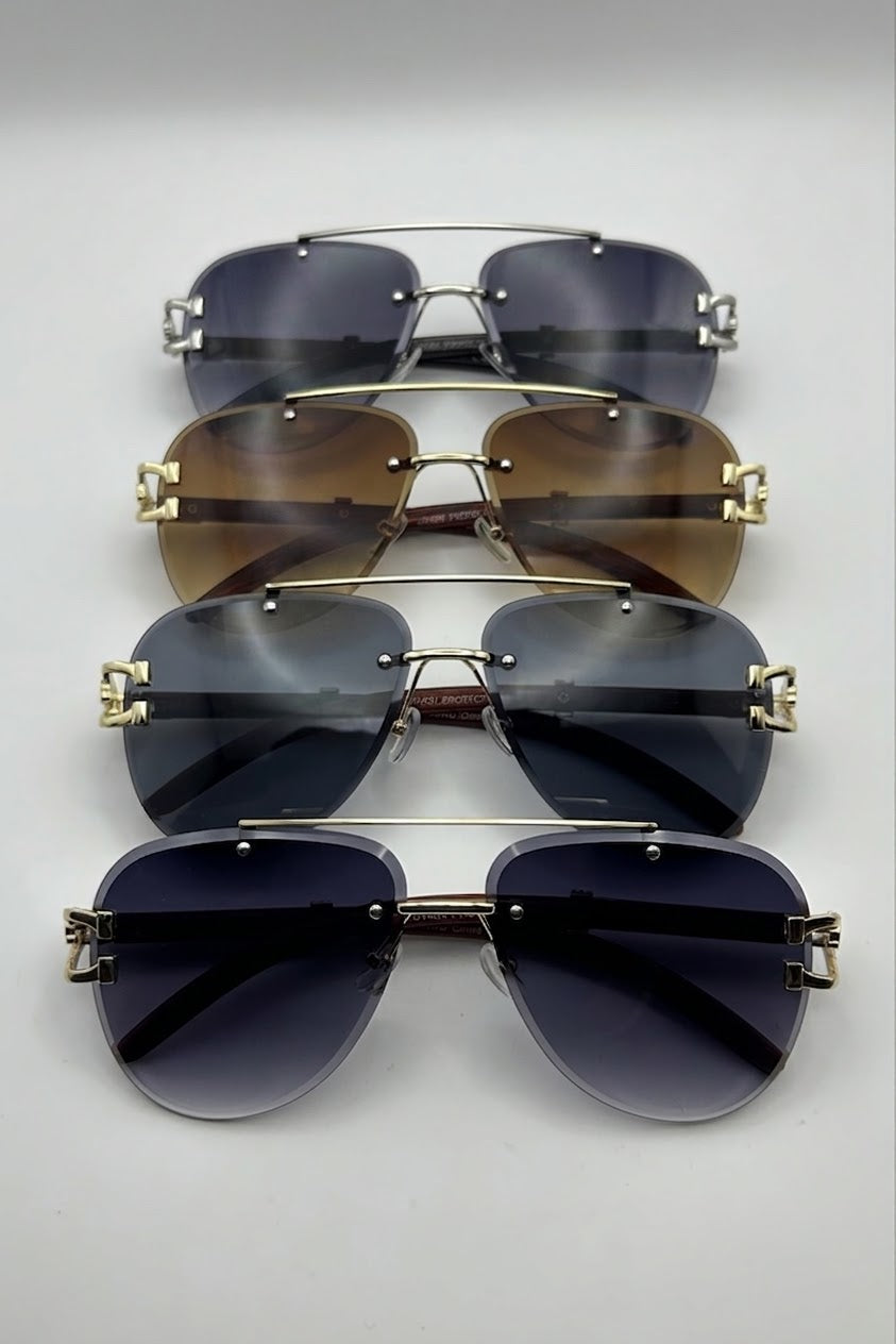 Aviator Jaguar Hinge Wood Temple Sunglasses Bulk Pack | 12 PCS Assorted