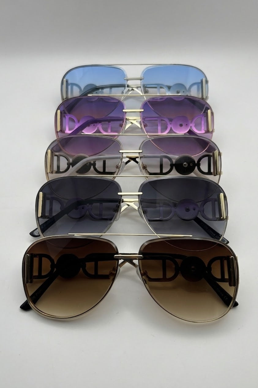 Metal Aviator Temple Detail Sunglasses Bulk Pack | 12 PCS Assorted