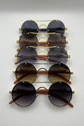 Round Jaguar Hinge Wood Temple Sunglasses Bulk Pack | 12 PCS Assorted