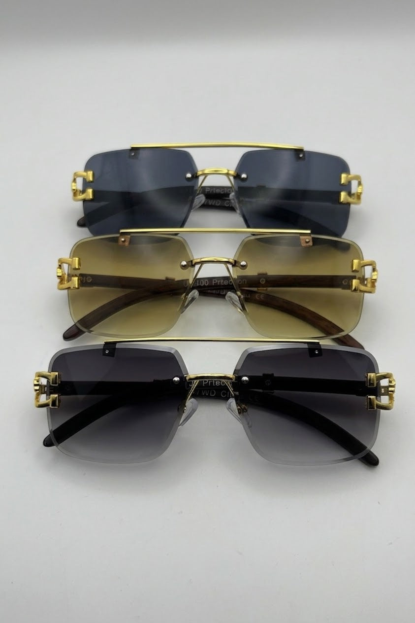 Rectangle Jaguar Hinge Wood Temple Sunglasses Bulk Pack | 12 PCS Assorted