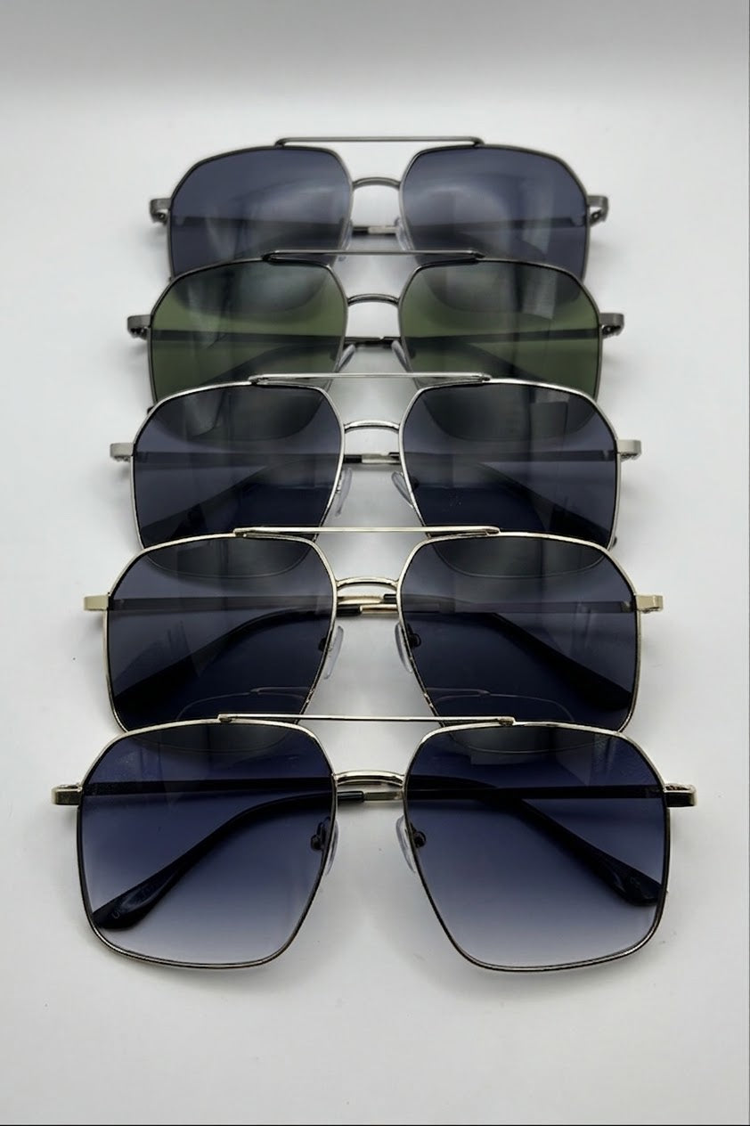 Slim Double Bridge Square Aviator Sunglasses Bulk Pack | 12 PCS Assorted