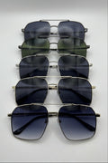 Slim Double Bridge Square Aviator Sunglasses Bulk Pack | 12 PCS Assorted